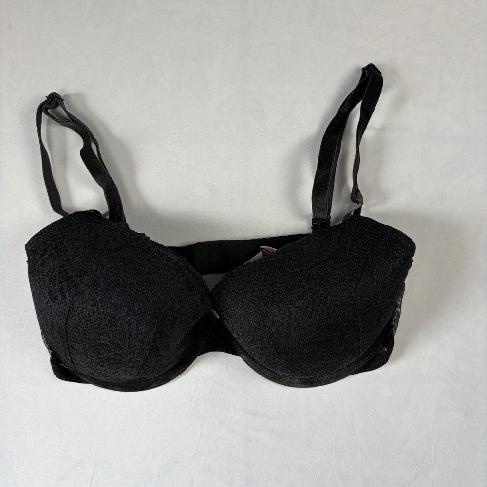 Victoria Secret 34DD black Lace Sheer Sides Polkadot Bra Women's Velvet Straps